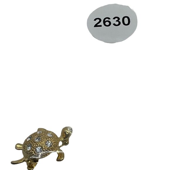 Napier Turtle Brooch Pin Crystal Rhinestone Gold Tone Signed Small Cute Vintage - Picture 9 of 15